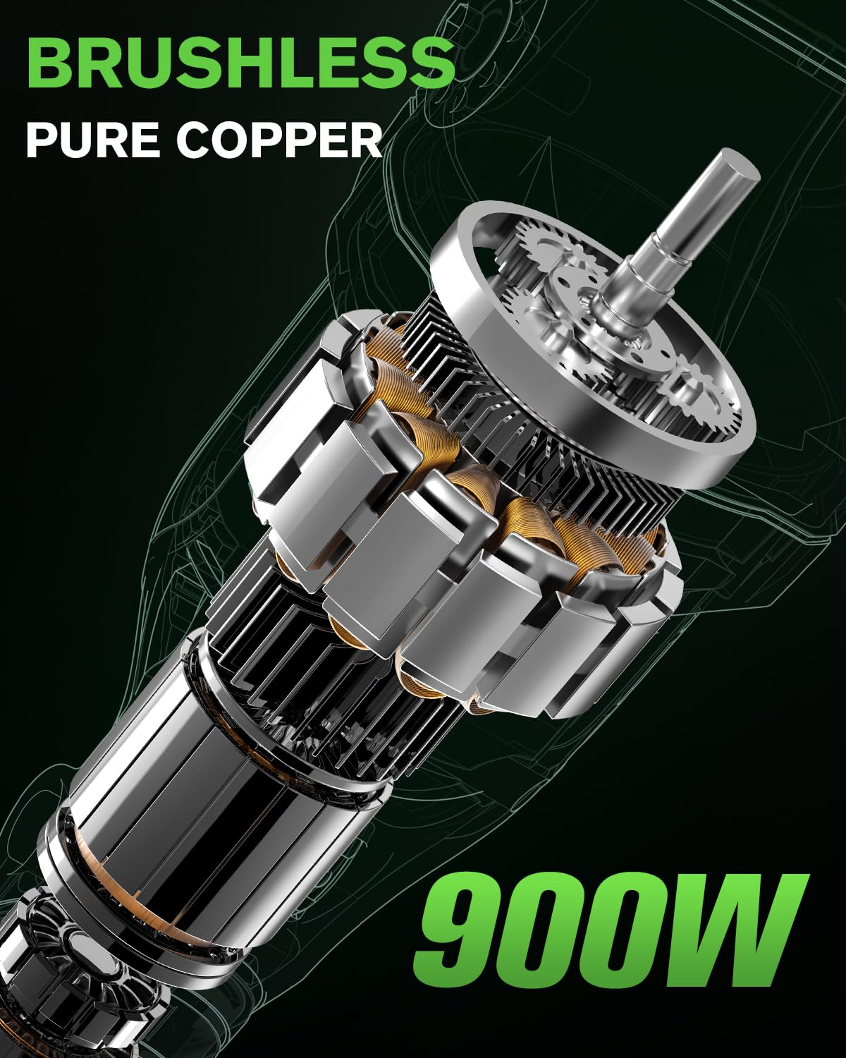Ginour Pulidora Coche 21V con 2 Baterías de 3Ah, 900W Motor Sin Escobillas, Pulidora Excéntrico con 15mm de Orbita 3 Velocidades, 2000-6000RPM