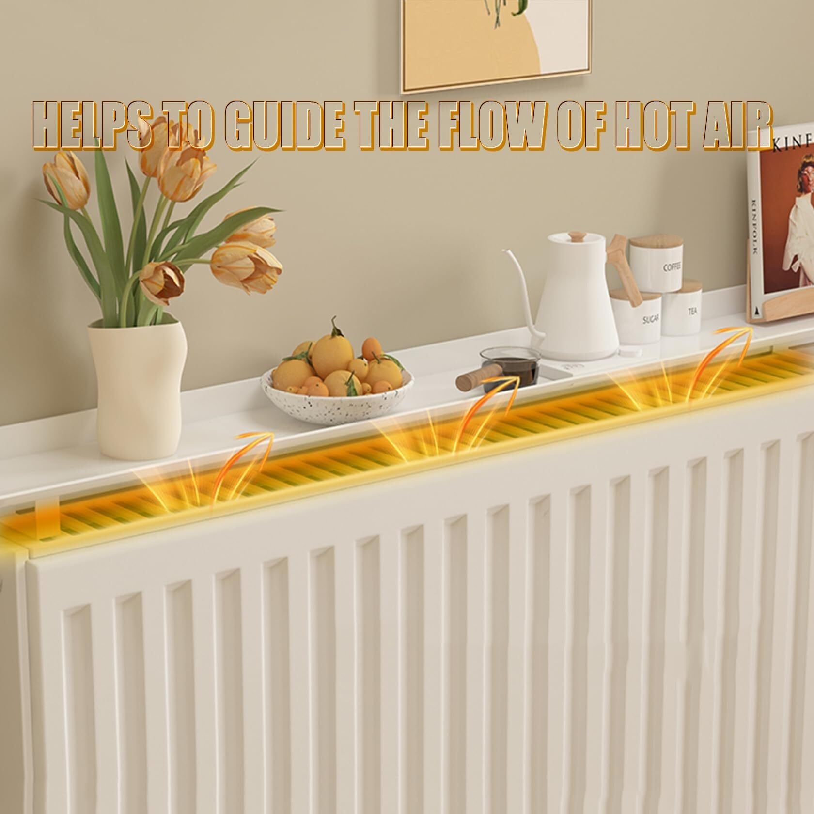 Hitzebeständige Heizkörper-Regal-Abdeckung, staubdicht, Heimdekoration, Solut Space Maximizer für 40 bis 200 cm Heizkörper, Slish & funktionales Zubehör