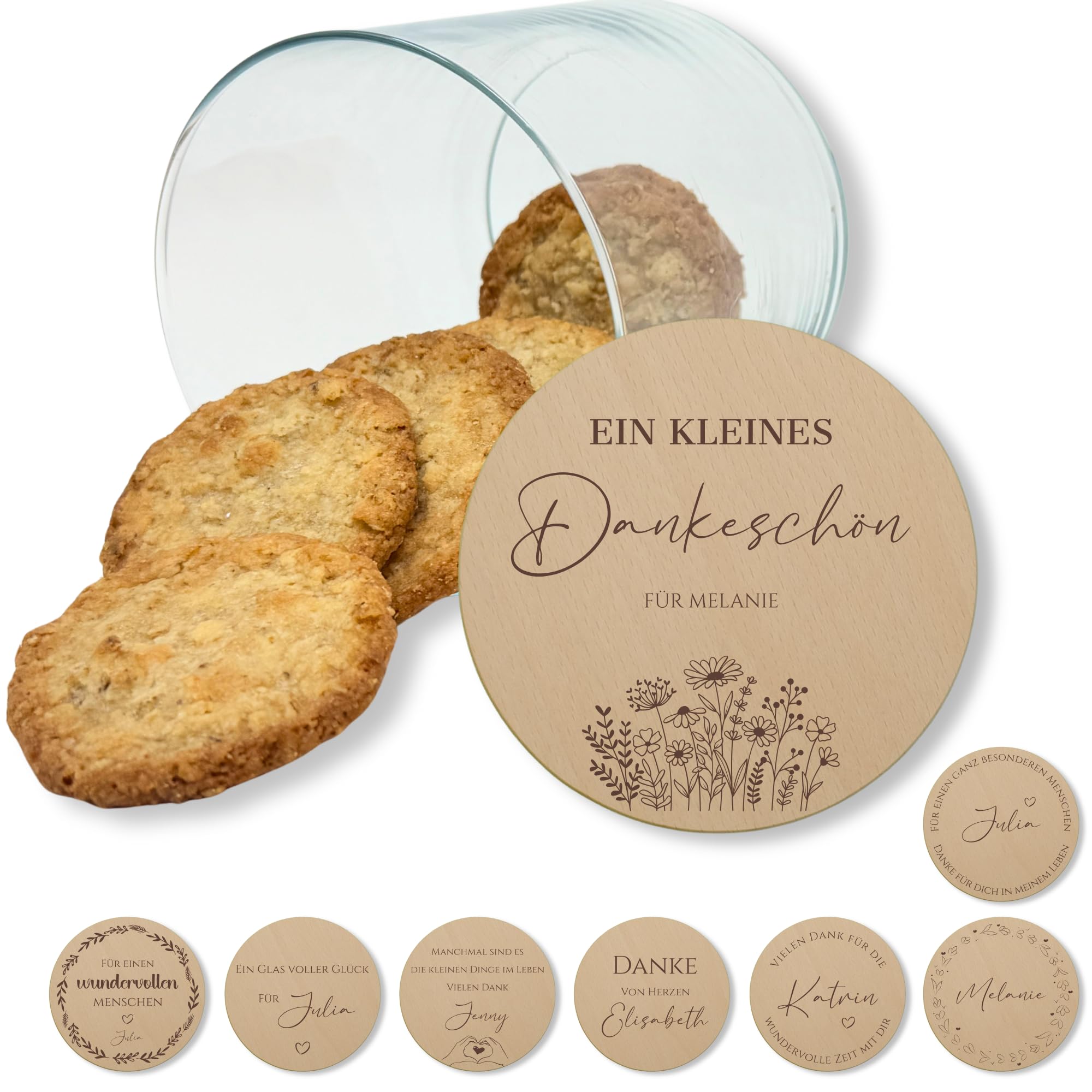 Vorratsgläser mit Deckel personalisiert mit Gravur, kleine Geschenke, Keksdose personalisiert, Dankeschön Geschenke, Holzdeckel mit Gravur, Personalisierte Geschenke, Danke Geschenk (Design 6, 530ml)