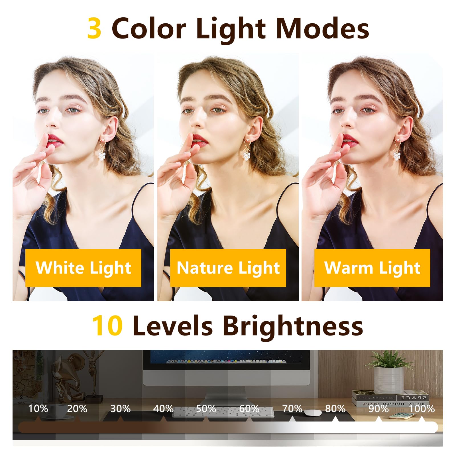 Illuminazione per videoconferenza con due lampade, luce in streaming di 3 colori di luce e 10 luminosità, rotazione a 360° per PC, cellulare, laptop, riunioni di zoom, monitor, webcam