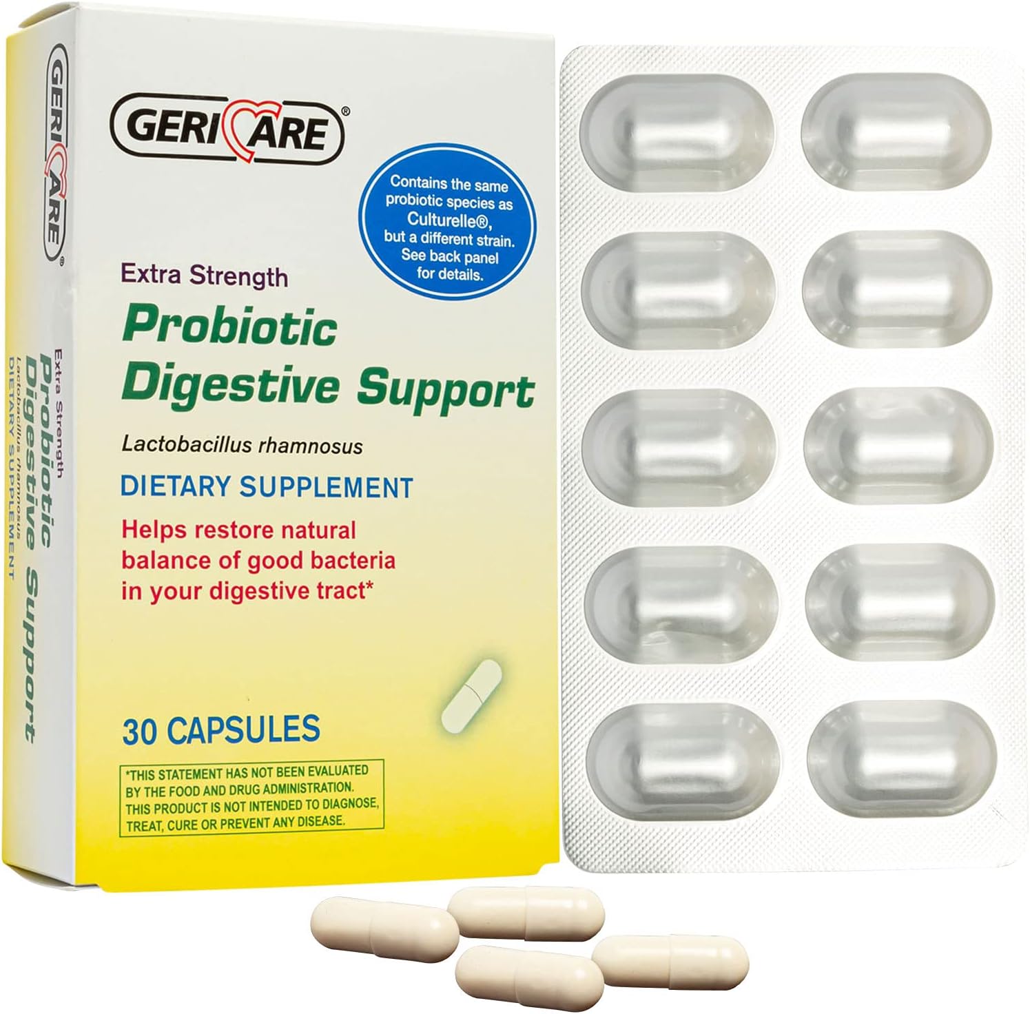 GeriCare Probiotic Digestive Support | Extra Strength 20 Billion CFU Lactobacillus Rhamnosus R-11 Daily Probiotic | Keeps Your Digestive System Balanced | 30 Capsules