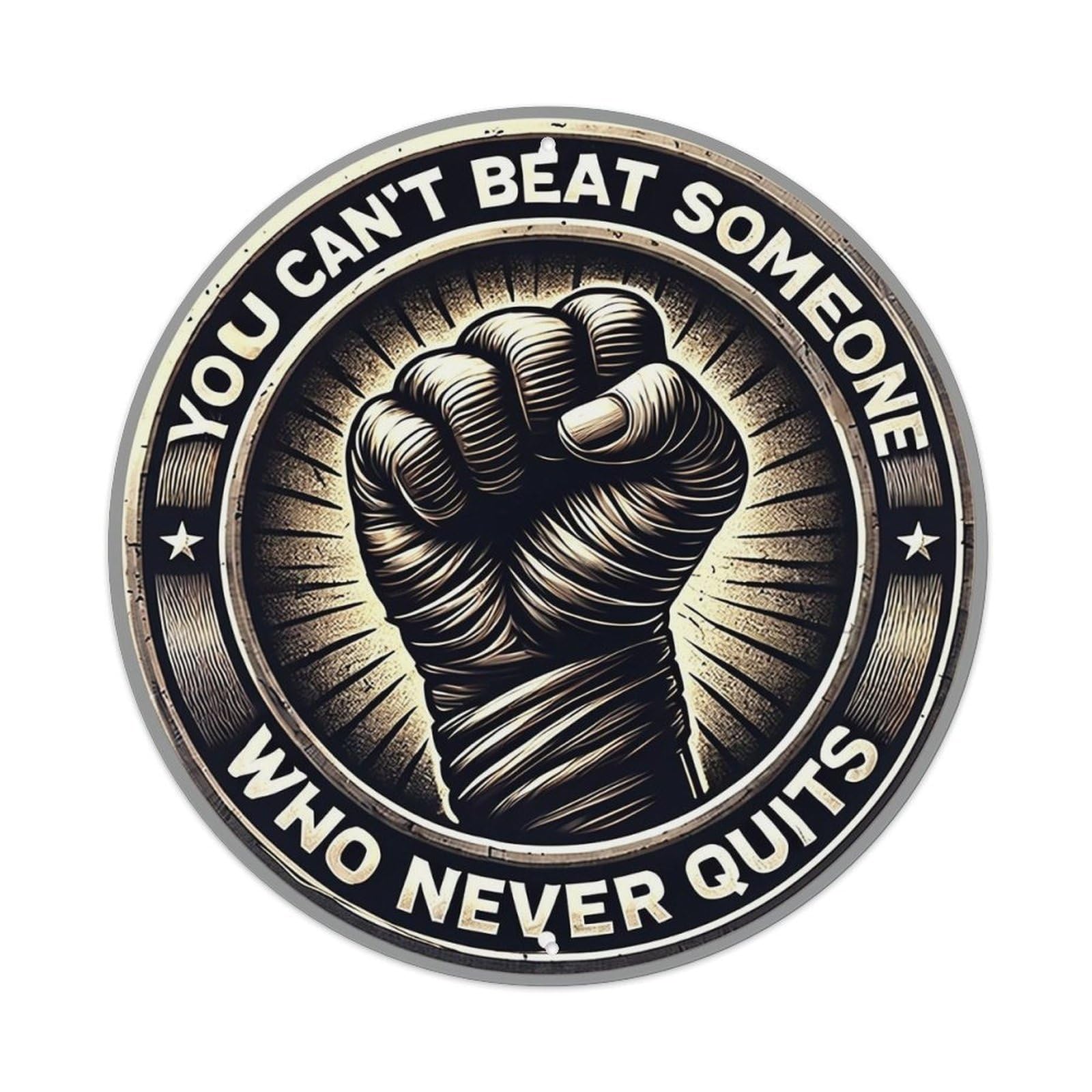 Jdyansheng Vintage Fist Motivational Quote Circular Design Tin Sign Metal Poster Metal Signs For Home Man Cave Bar Cafe Kitchen Laundry Room Wall Decorations 8X8 Inches