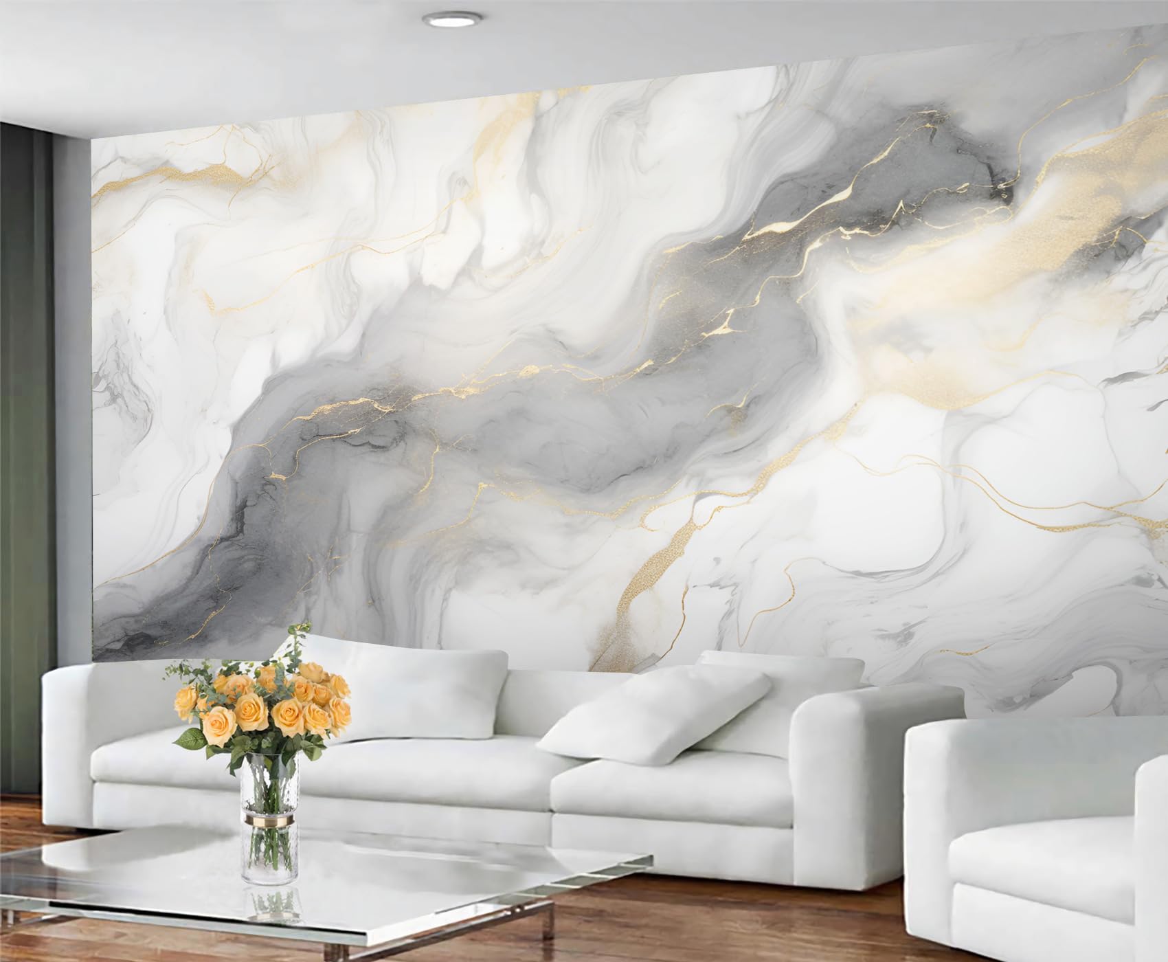 GIVLWF Black Gold Marble Wallpaper, Marble Self Adhesive Wallpaper for Living Room, Watercolor Wall Murals for Bedroom, Nordic Luxury Large Mural & Room Decor, Not Self Adhesive Modern Wall Paper