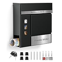 Cassetta delle lettere antracite con incisione, personalizzabile, 2 in 1, in acciaio inox, targhetta con nome e numero civico, con scomparto per giornali e serratura (2 chiavi)