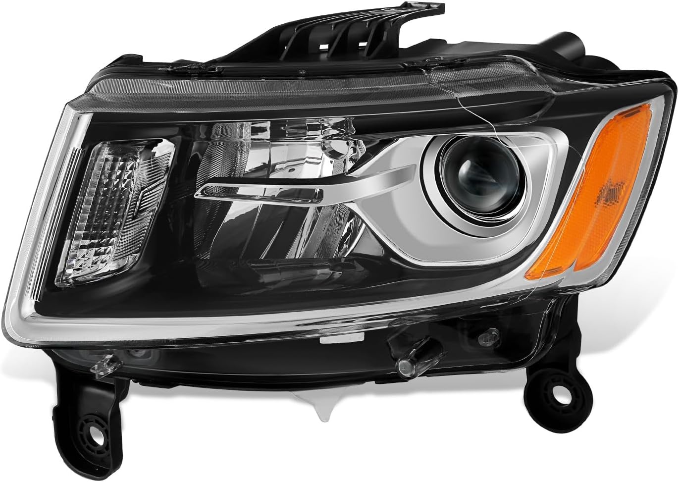 Auto Dynasty Headlights Assembly Compatible with 2014 2015 2016 Jeep Grand Cherokee, Driver and Passenger Side Halogen Headlamps Replacement w/Projector Low Beam, Chrome Housing Clear Corner