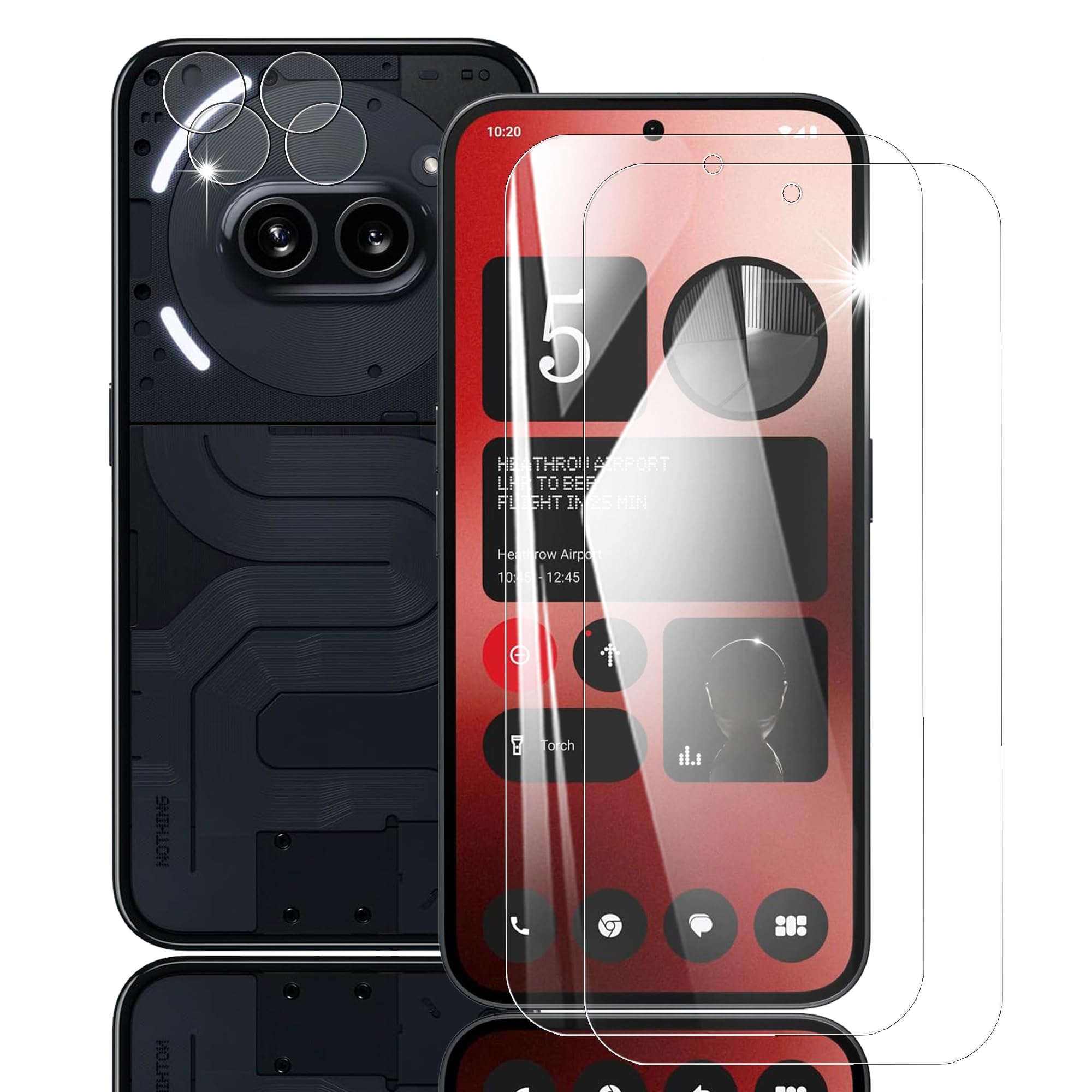 Briacicell 対応【2+2枚セット】Nothing Phone 2a 用の ガラスフィルム (2枚) + Phone 2A 用のカメラフィルム (2枚)【日本旭硝子製 9H強度】Nothing Phone 2a フイルム 強化ガラス 高透過率 極薄 高感度タッチ 貼り付け簡単 指紋認証 飛散防止 衝撃吸収 指紋防止 撥油性 ラウンドエッジ加工