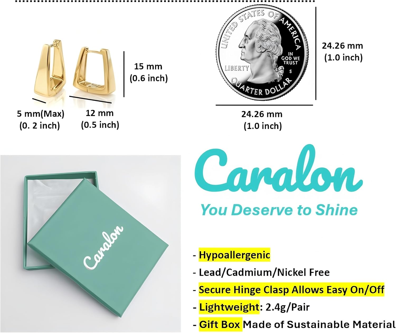 Tiny Dainty Gold & Silver Huggie Hoop Earrings for Women:Small Bamboo,Square,Twisted,Teardrop,U-Shaped Hoops, Mini Huggie Hoops in Champagne & White Gold Plated Hypoallergenic Lightweight - Image 5