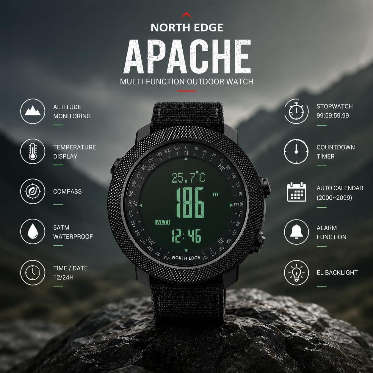 NORTH EDGE Apache Watch Back with Engravings