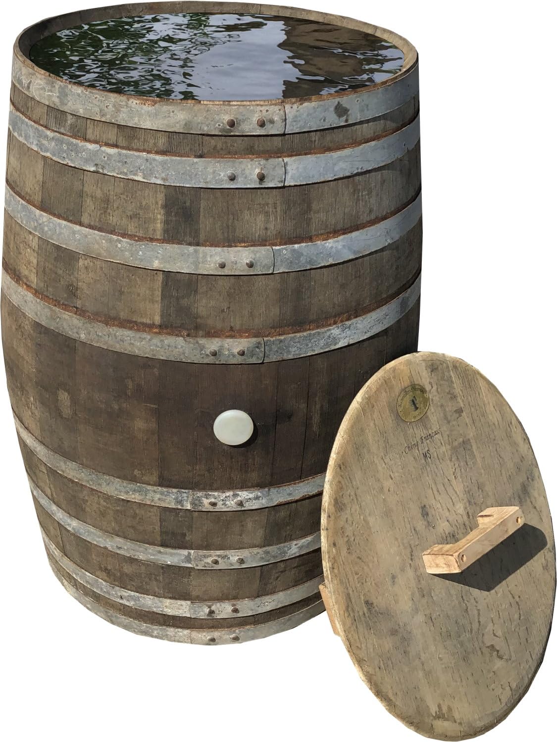 Holzfass mit Deckel 300 Liter Regentonne gebrauchtes Weinfass Regenfass Barriquefass Eiche Wasserfass Tonne Bottich Fass