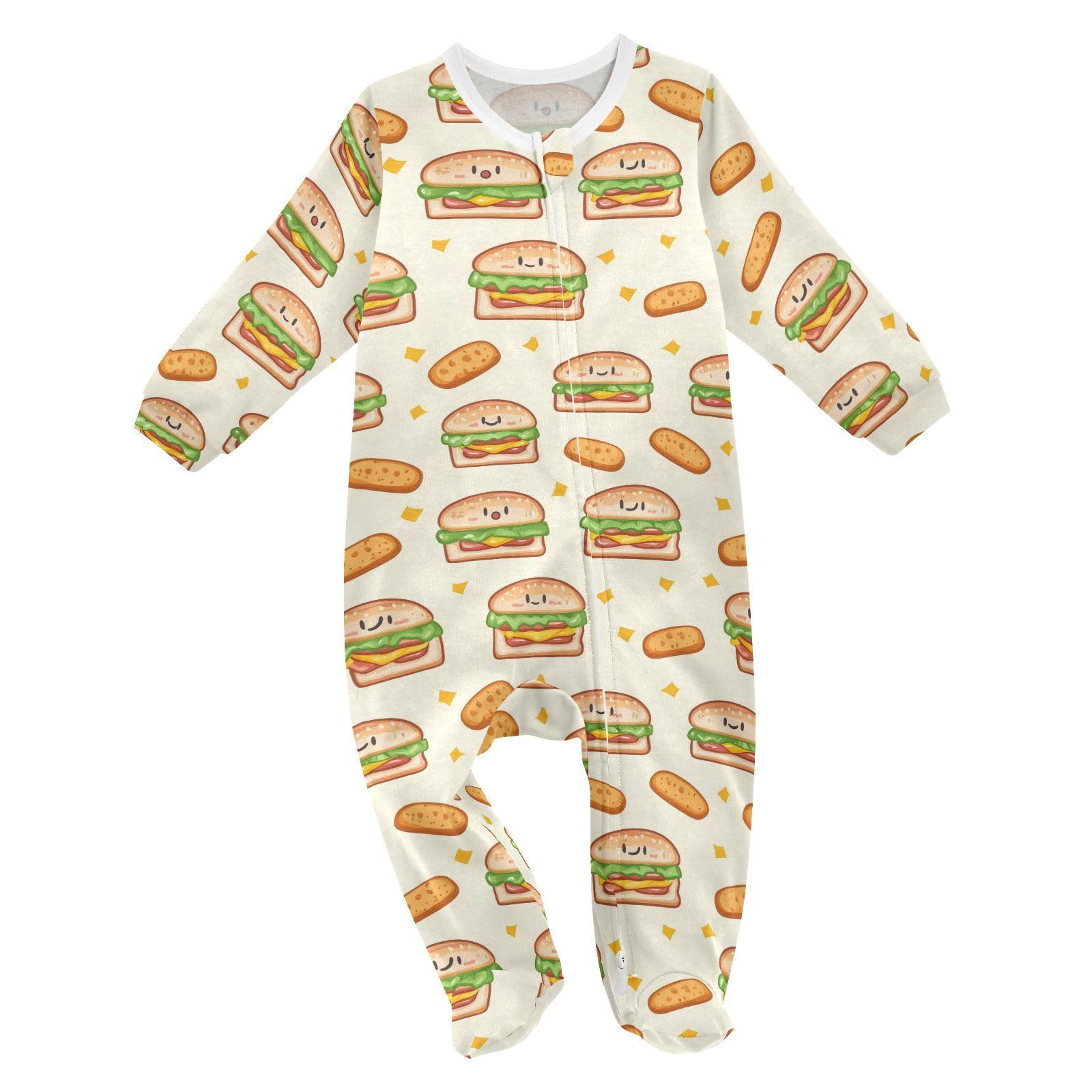 vvfelixl Baby One-Piece Footies Cute Delicious Sandwich Boy Girl Toddler Sleeper Onesie Play Footies Clothes for 18-24 Months