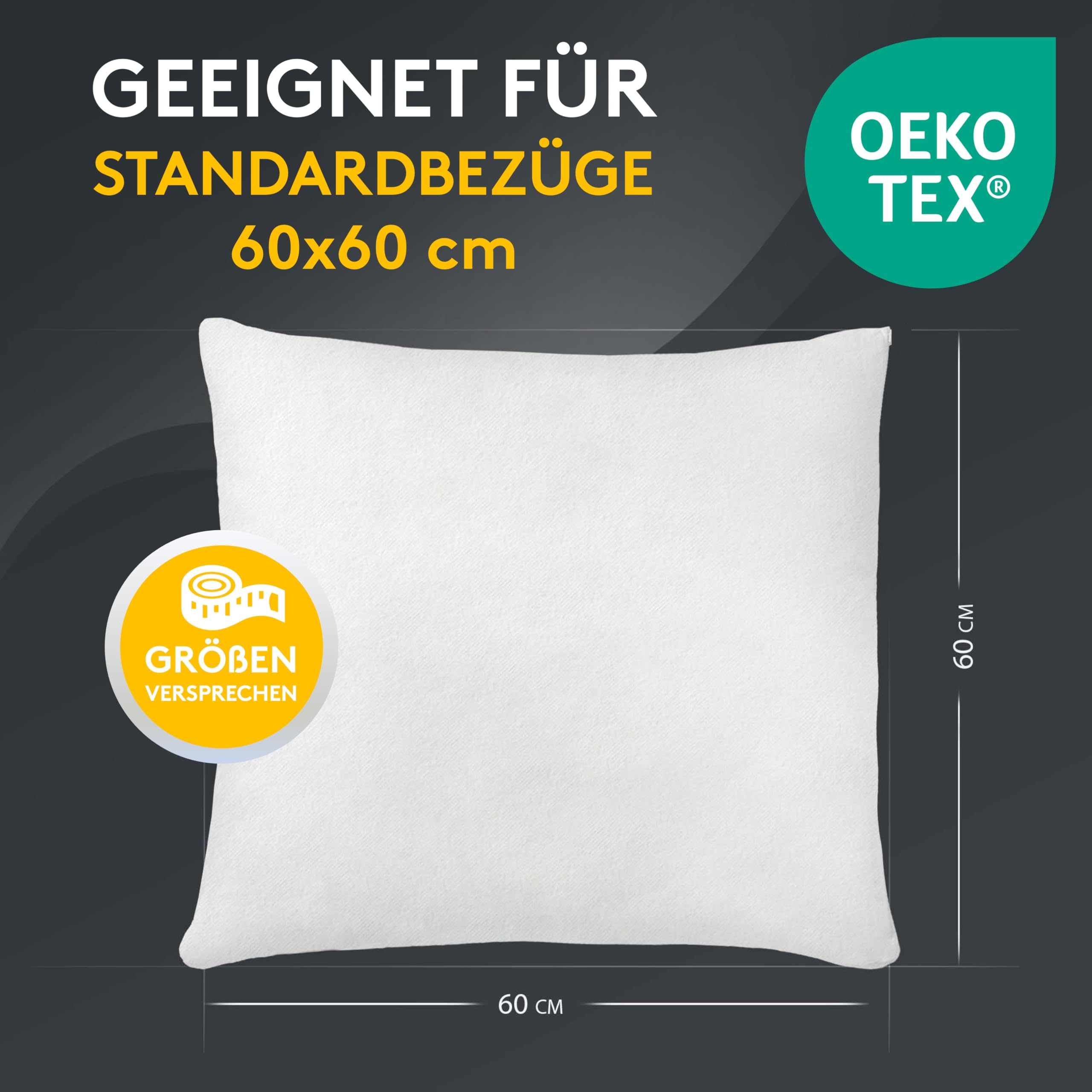 LILENO HOME Set van 1 kussen vulling 60x60 cm - Binnenkussen wasbaar op 40°C geschikt voor mensen met allergieën - Polyester kussen voor bank, sofa, cocktail, en hoofdkussen