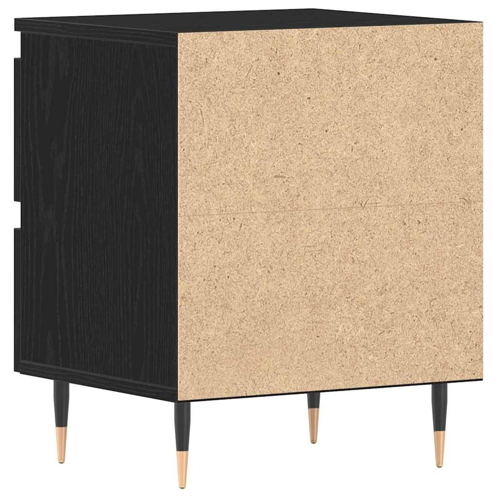Nachttisch Schwarz Eichen-Optik 40x35x50 cm Holzwerkstoff mit 2 Schubladen | Modernes Design mit kegelförmigen Metallbeinen, langlebiger Holzwerkstoff, einfache Pflege mit feuchtem Tuch