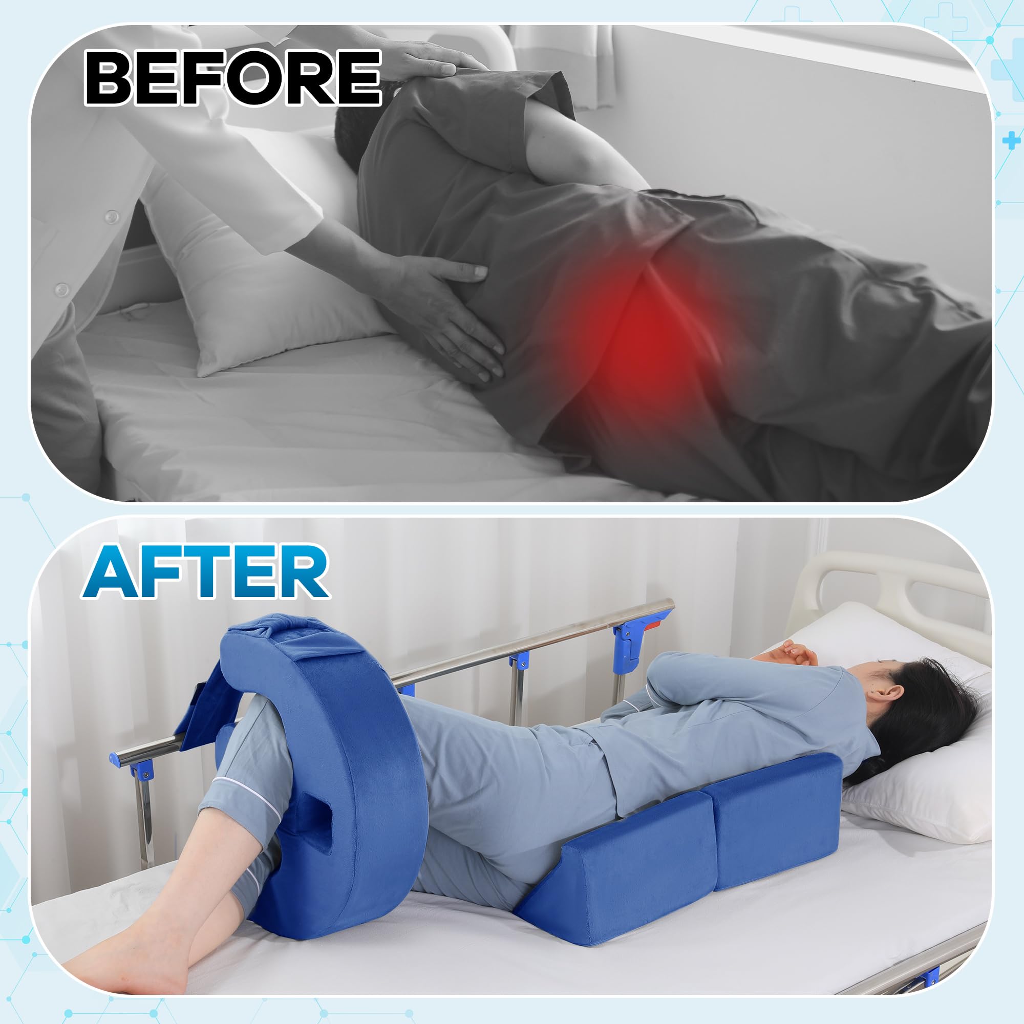 ROYALAY Dispositivo de giro de pacientes postrados en cama para ancianos con correa de fijación, almohada para aliviar la presión de las úlceras, suministros para pacientes en cama, azul