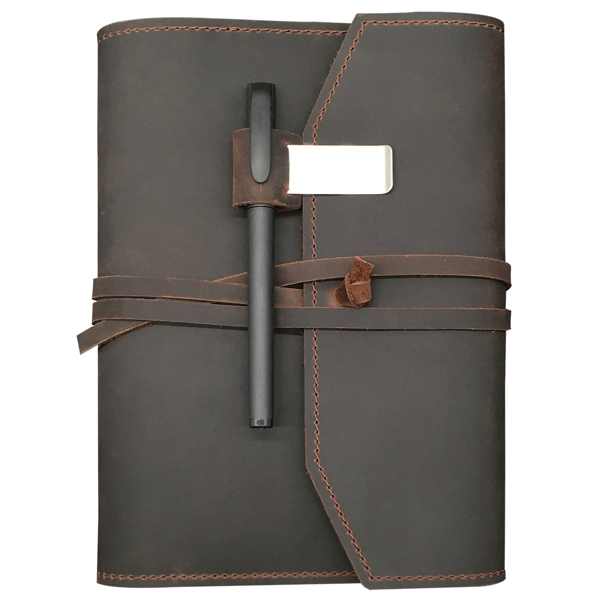 Refillable Leather Journal Writing Notebook - Lay Flat Notebook, Handmade Leather Bound Diary for Men & Women, Gift for Travel Diary, Creative Writing & Art Sketchbook to Write in, Large 6x8