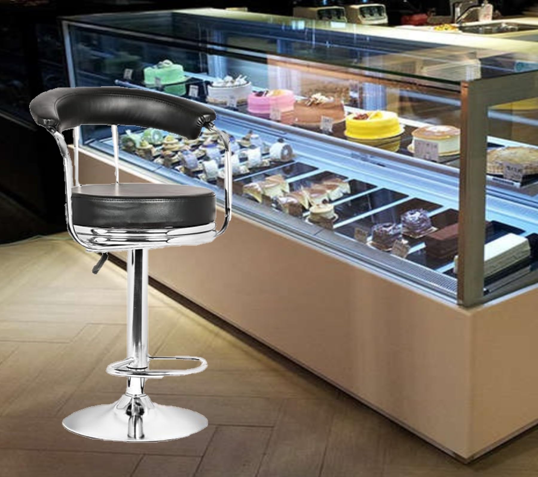 CHILLI BILLI Revolving Black Height Adjustable BAR Stool/Kitchen Chair Suitable for Kitchen, Cafeteria, Dining, Office,Shops (Black)