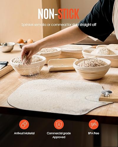 Miniatura 6 de Espátula de aluminio para pizza, pala de pizza de metal (14 x 16 pulgadas) con cortador basculante, mango de madera plegable, bolsa de