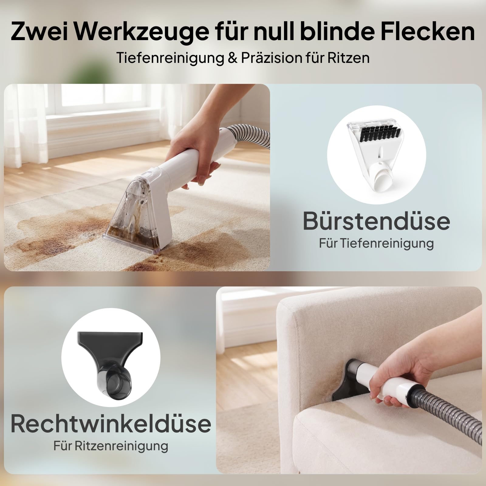 Livatro Nasssauger Polsterreiniger Gerät Teppichreiniger Waschsauger | 600W Tragbarer Waschsauger,16KPa Abnehmbarer 2,3L Tanks,Selbstreinigung,für Teppiche,Auto & Sofas,Matratze & Haustier