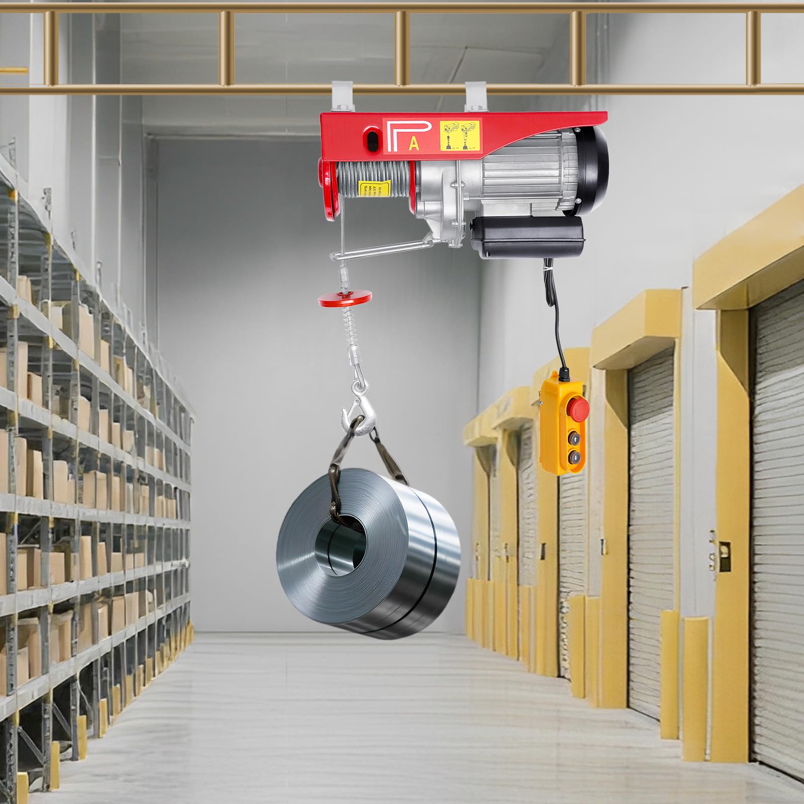 Elektryczny podnośnik 800 kg, rusztowanie wciągarki powietrznej, żuraw e-podciągowy 220 V, z dwoma zawiesiami Bezprzewodowy pilot 80m 12 m lina stalowa, do magazynu garażu, dźwigni, zakładu rolniczego