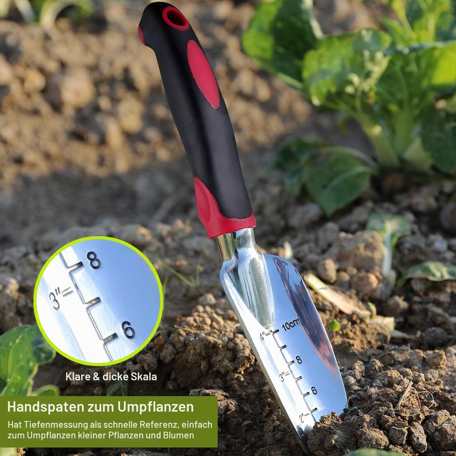 FANHAO 3-teiligem Gartenwerkzeug Set, Gartengeräte Set aus Edelstahl, Gartenset Werkzeug, Handkelle, Pflanzkelle, Harke (Rot)