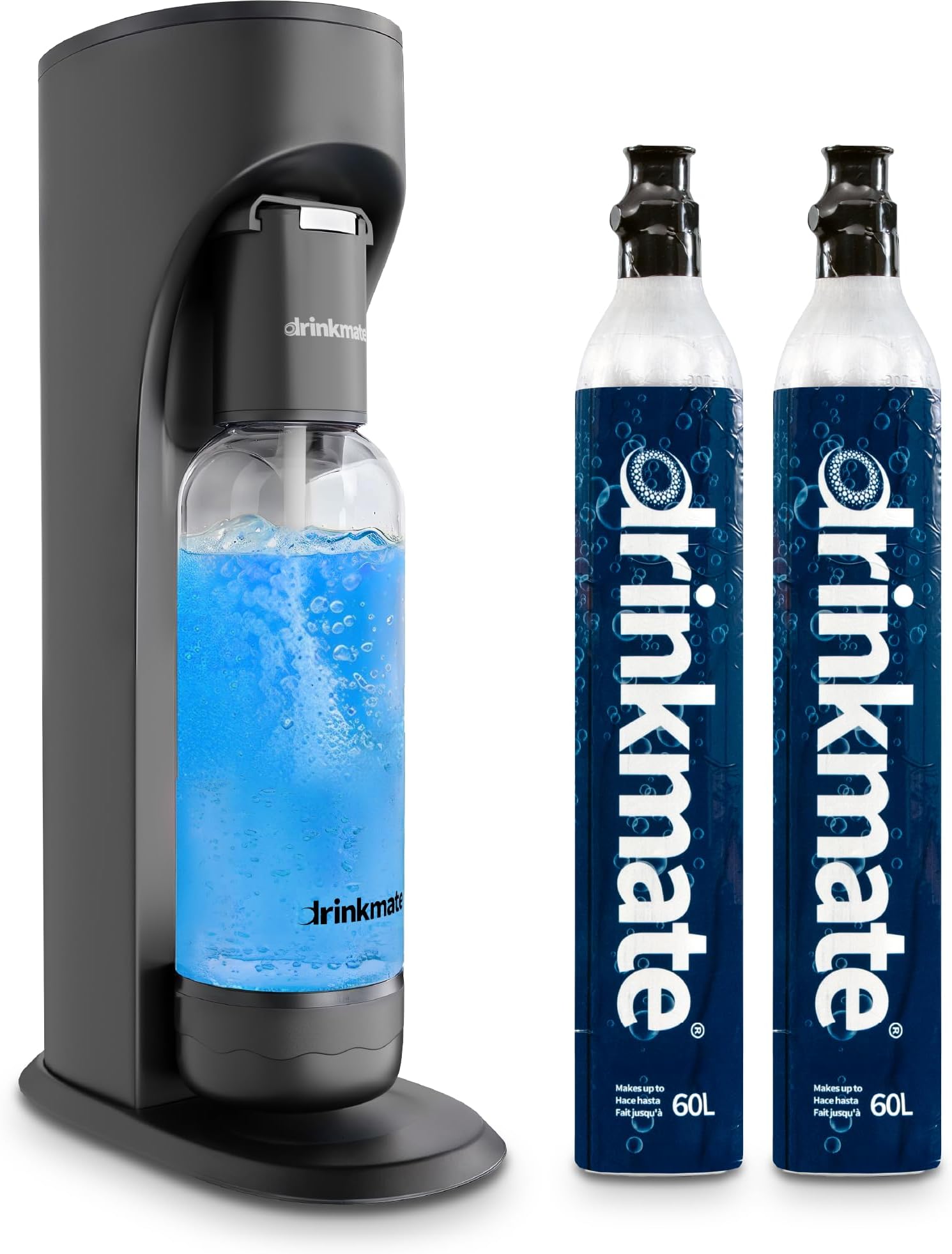 Sparkling Water and Soda Maker, Carbonates Any Drink Includes 1L Re-usable BPA-Free Carbonating Bottle, Two CO2 Cylinders and Fizz Infuser - Matte Black
