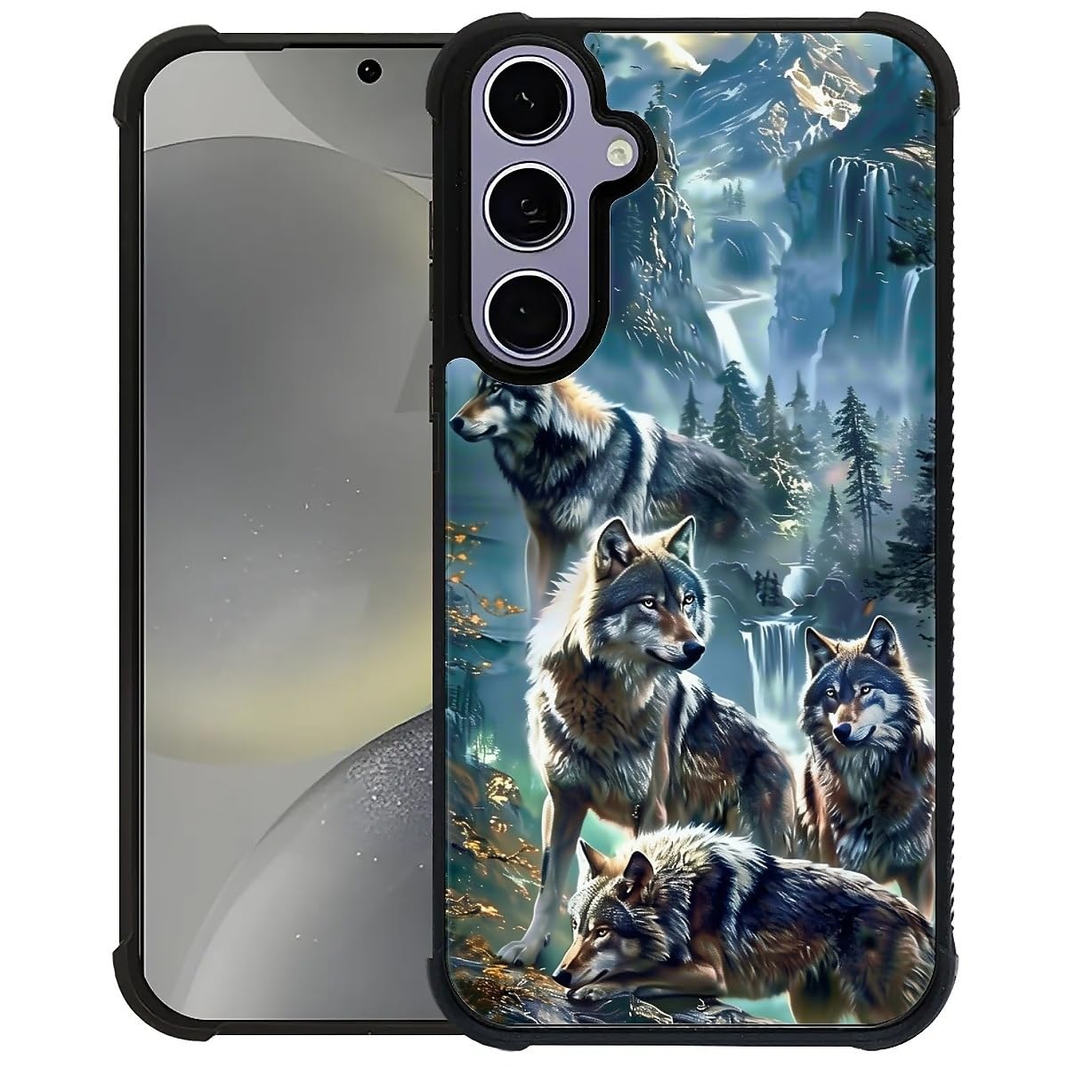 CARLOCA Compatible with Samsung Galaxy S24 S25 Case, Wolf Pack Forest Waterfall Mountain Fashion Pattern Design for Girl Shockproof Anti-Scratch Hard