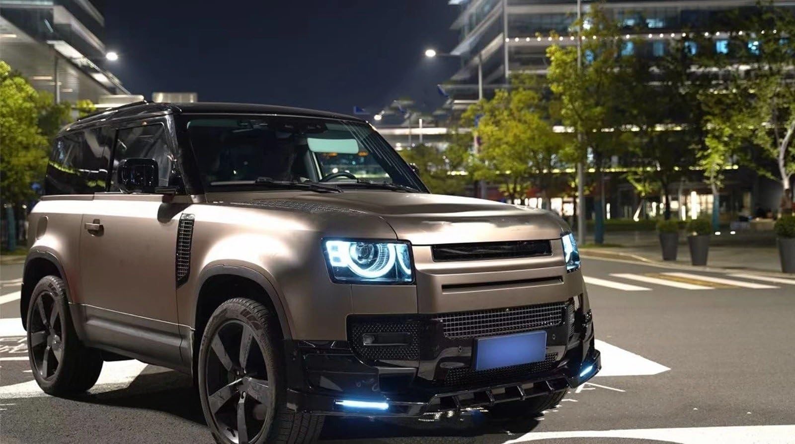 Para Land Para Rover Para Defender 2020-2024 Alerón Parachoques Delantero Labios Kit Cuchilla Divisora ​​inferior+Lámpara Luz Antiniebla trasero Difusor parachoques