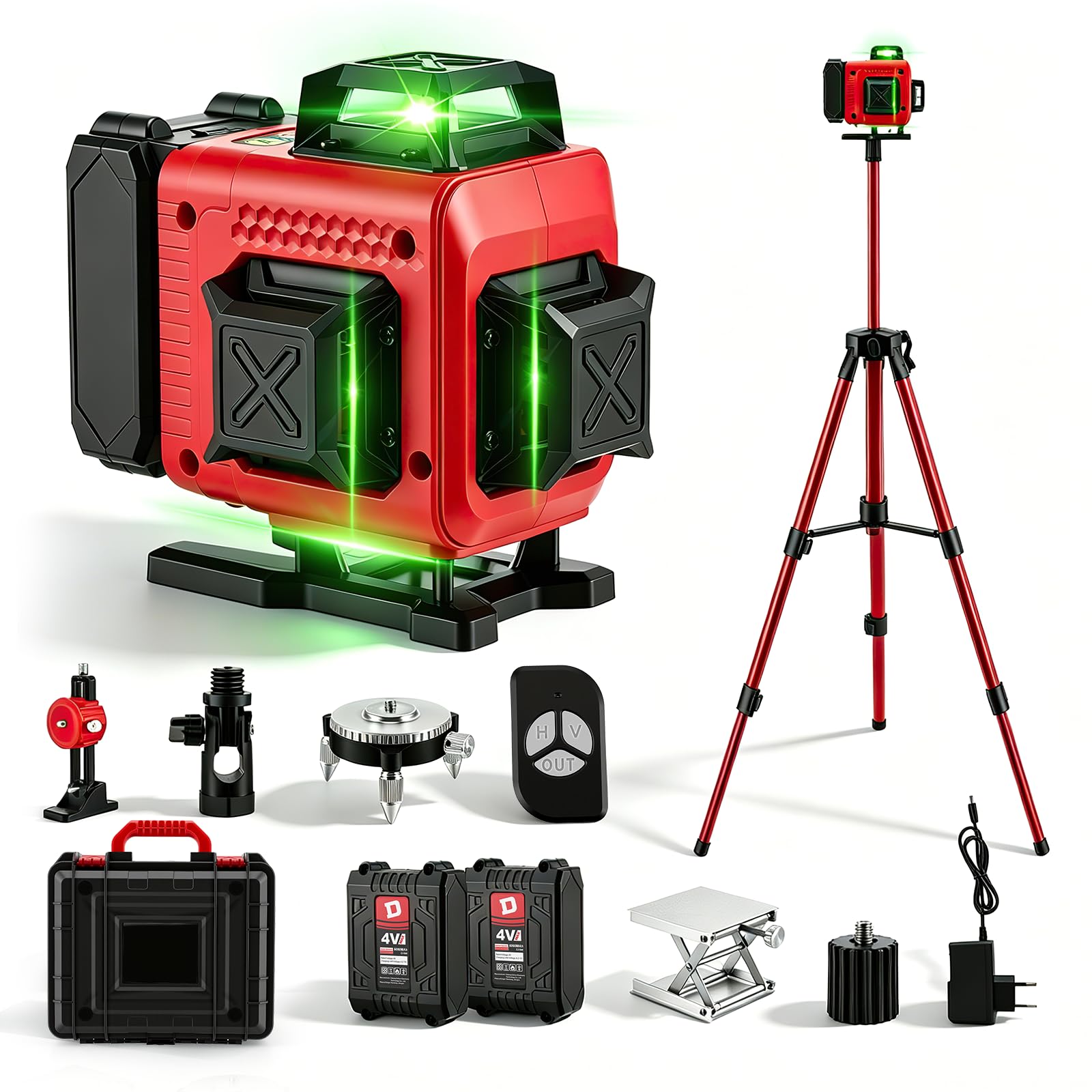Livella Laser Autolivellante 16 Linee con Treppiede 1m, Display Digitale LCD,Livella Laser Verde 4 x 360°, Doppia Batteria 6000mAh, IP54, Telecomando Wireless e Base Magnetica