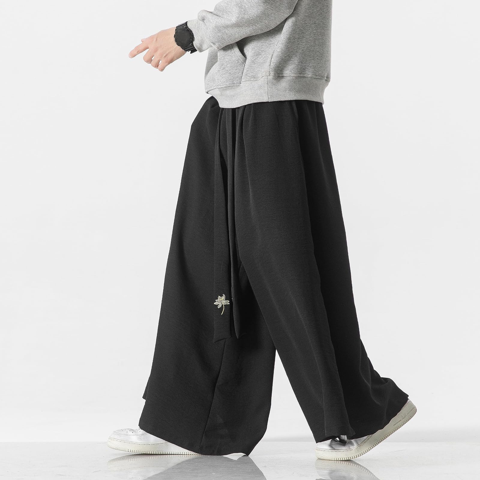 Pantalon à jambes larges avec cordon de serrage pour homme - Pantalon de yoga doux japonais - Pantalon baggy hip-hop