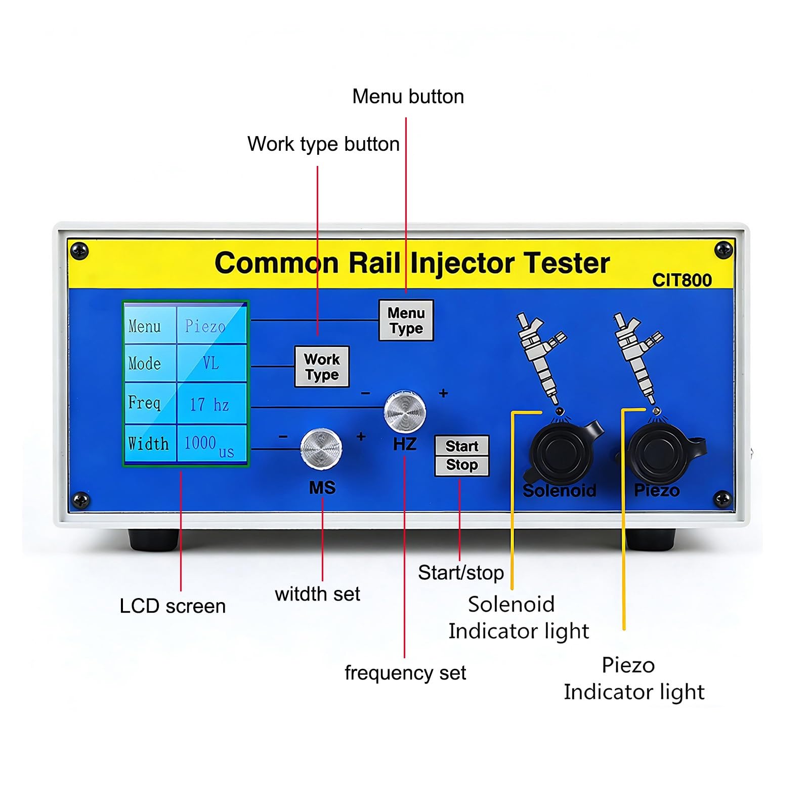 Comprobador de inyectores – Herramienta de calibración profesional – Comprobador piezoeléctrico electromagnético de riel común para sistemas de combustible diésel, compatible con Bosch, Denso, Delphi