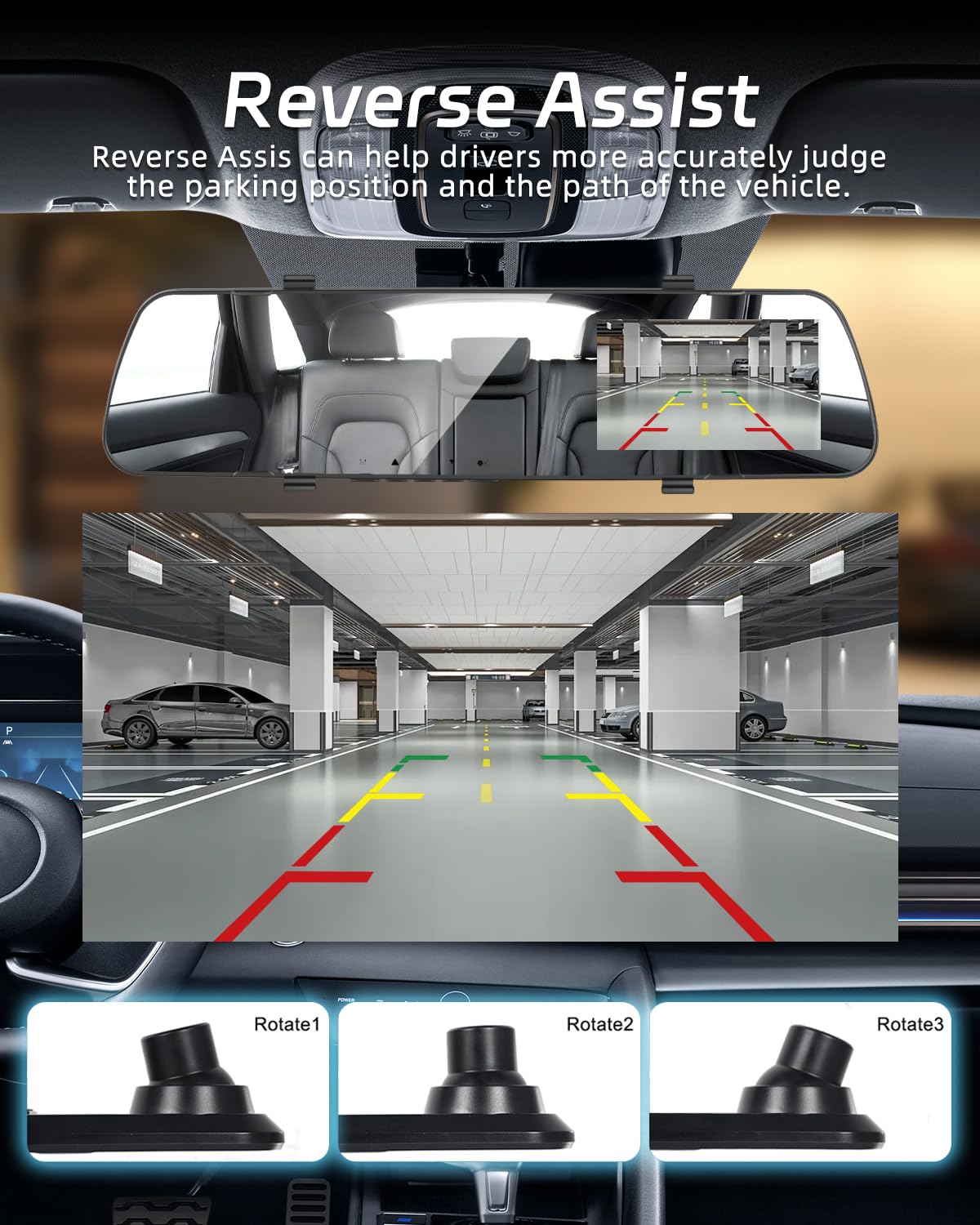 NHOPEEW Specchio Dash Cam 4 pollici 1080P vista anteriore e posteriore doppia telecamera - Super visione notturna/registrazione loop/Monitor di parcheggio - Telecamera di backup per le automobili