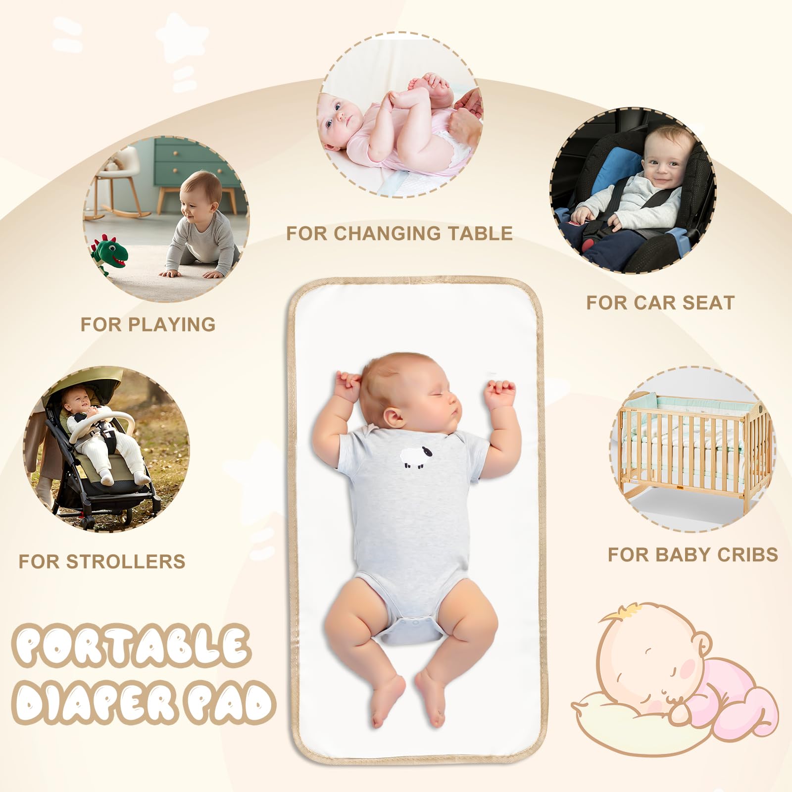 Baby Portable Changing Mat, Waterproof Travel Nappy Change Mats, Foldable Newborn Diaper Pad for Changing Pads Home,Outside (Beige) - Image 4