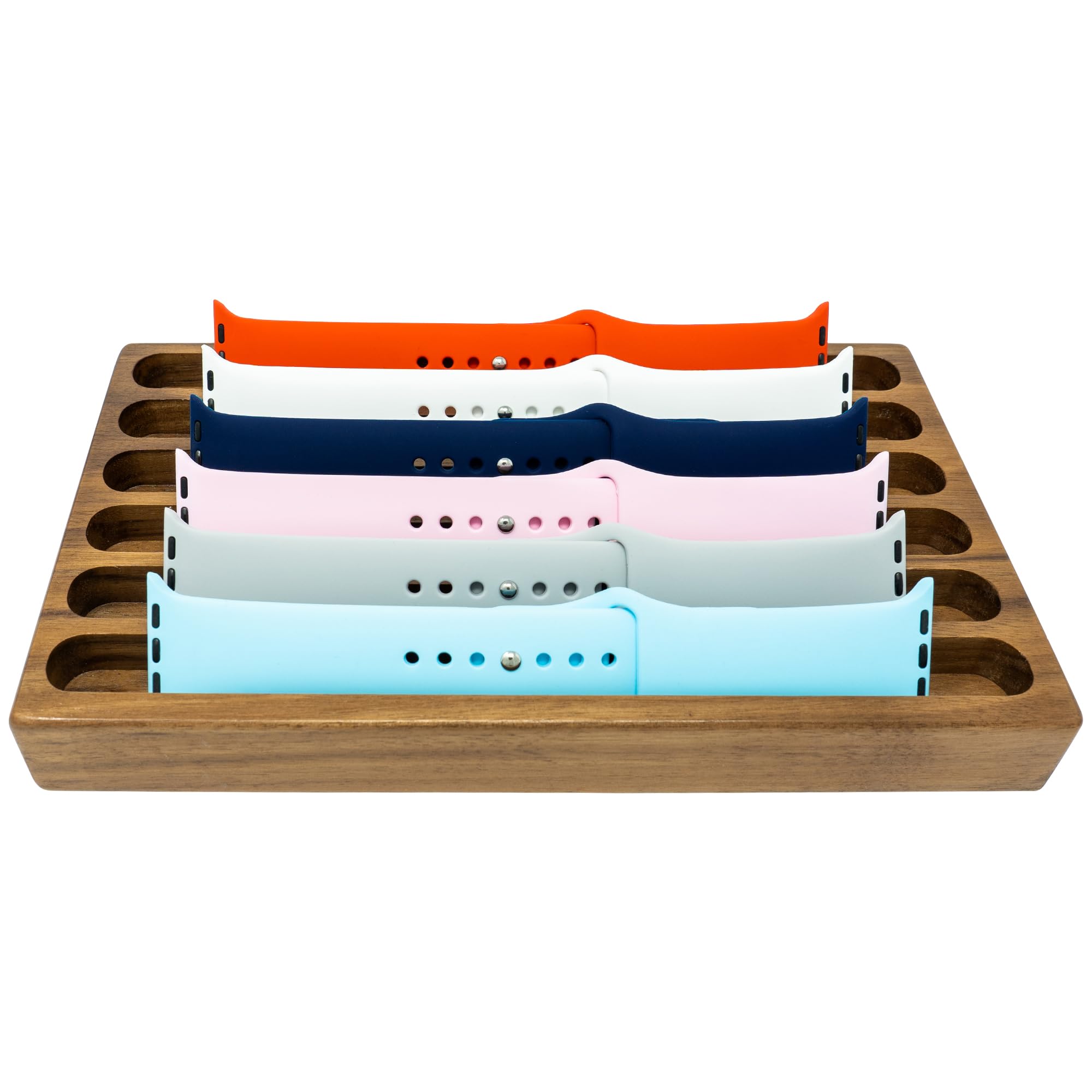 Organizador de exhibición de correa de reloj de nogal, cartera de soporte de correa de madera, compatible con todas las correas de watch de 38 mm, 42 mm y 44 mm (6, nogal)