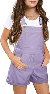 Haloumoning Girls Corduroy Overall Shorts Kids Cute Romper Shortalls with Pockets 5-14 Years