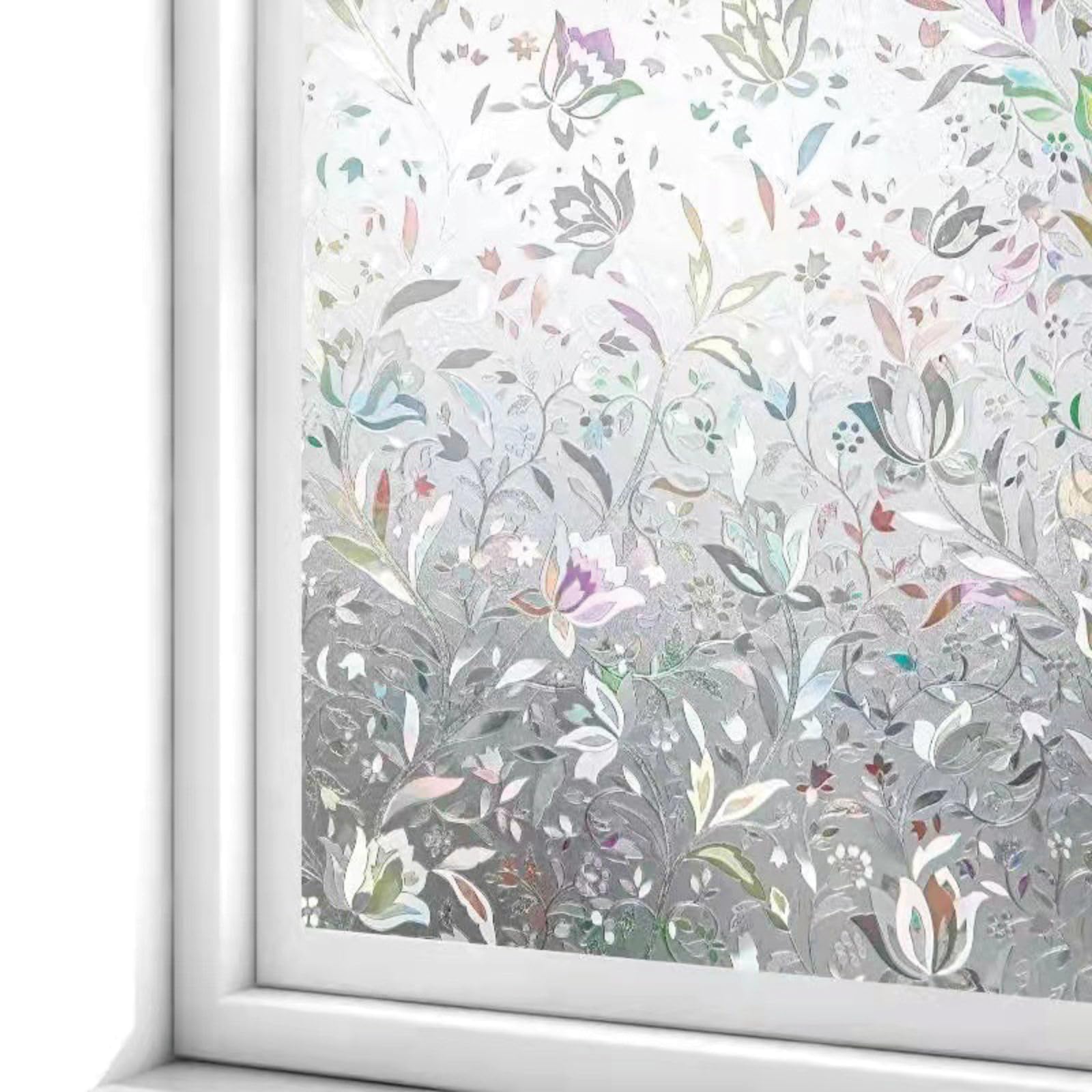 Colorful Opaque Privacy Film 65 x 240 cm Privacy Protection, Non-Adhesive Static Cling Removable Vinyl Heat Cotrol Anti Uv, Frosted Window Film for Kitchen, tulip