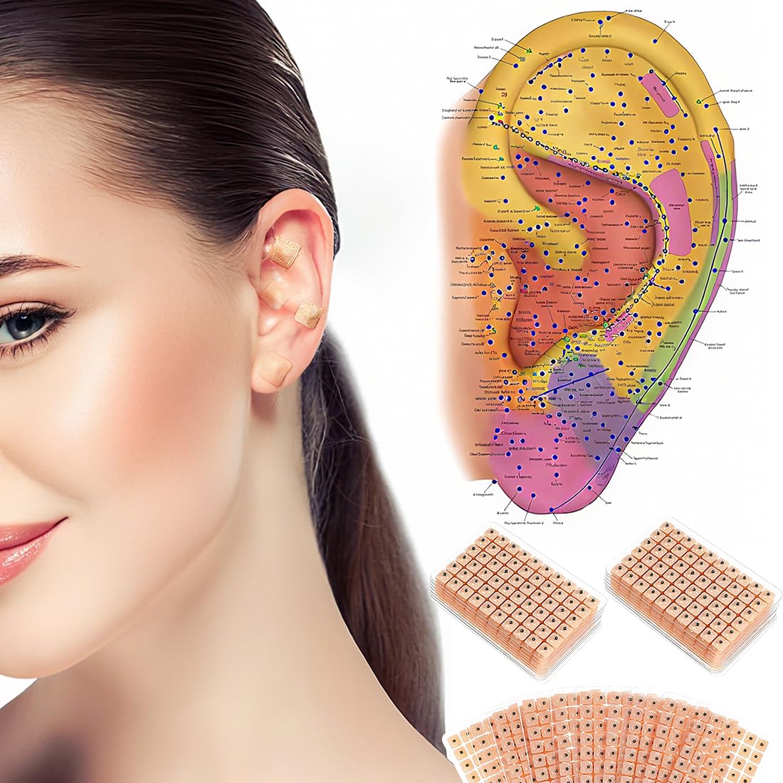 600 Stück akupunkturpflaster+1 Akupressurstift,Ohrsamen Akupunktur,Ear Seeds,Akupressur-Set,Ear Seeds Acupuncture,Akupressur Pflaster,Lindert Stress und Muskelverspannungen(10 Blätter)