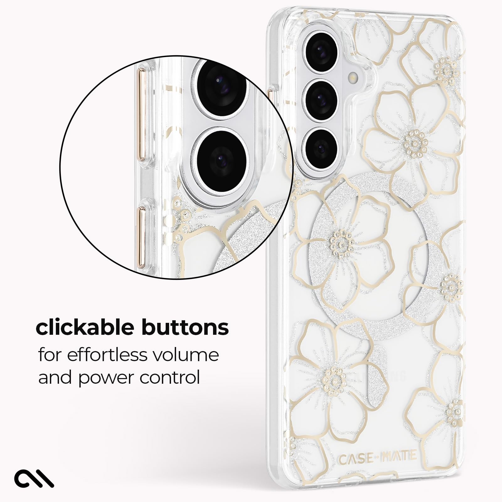 Case-Mate Etui na telefon Samsung Galaxy S26 Plus [ładowanie magnetyczne i bezprzewodowe] - błyszczące kwiatowe etui na telefon z ochroną przed upadkiem 3,7 m - magnetyczne etui premium na telefon