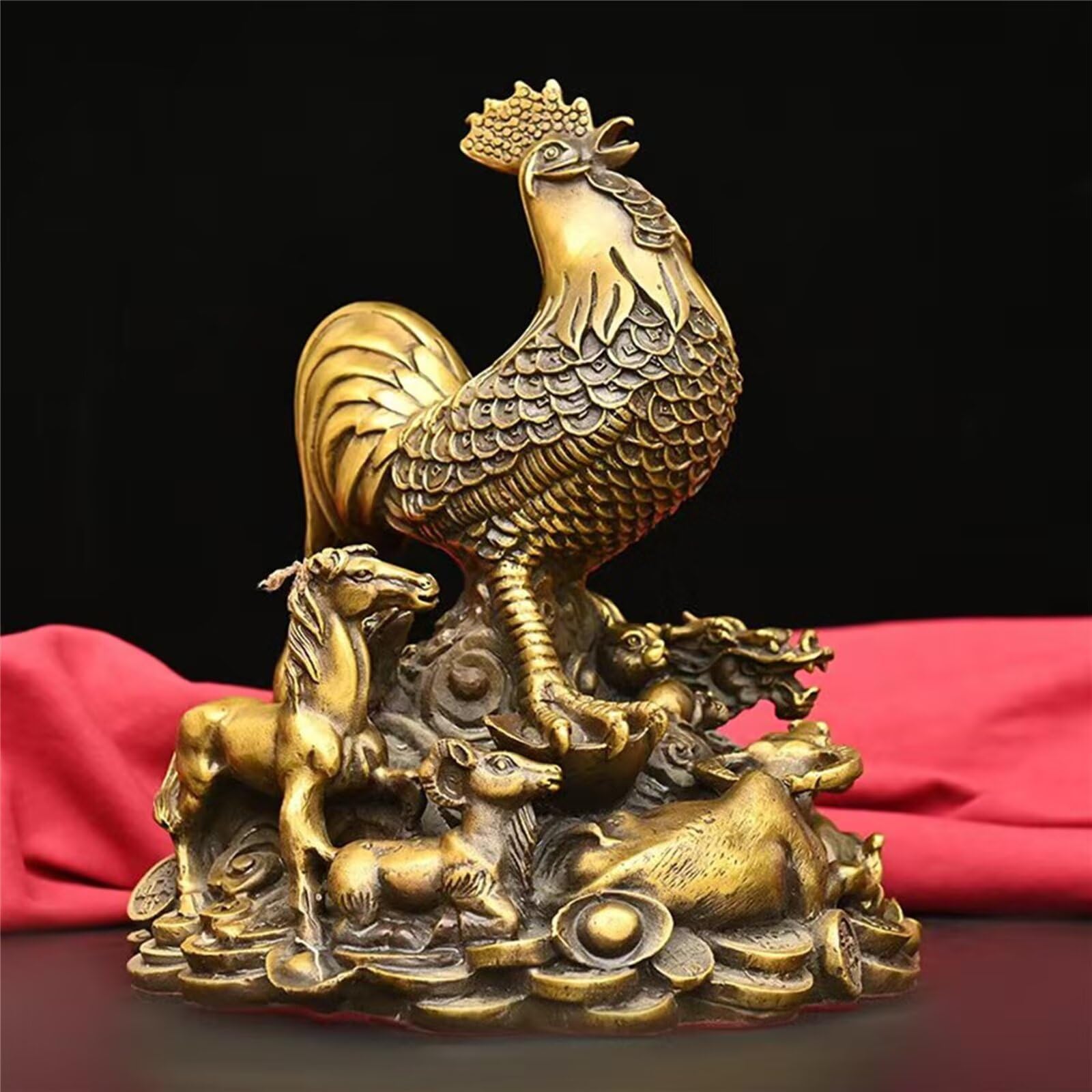prezenty powodzenia - Posągi koguta z czystego brązu Feng Shui Pomyślne pieniądze Rooste figurka statuetki dekoracja domu i biura rękodzieło kolekcja prezentów