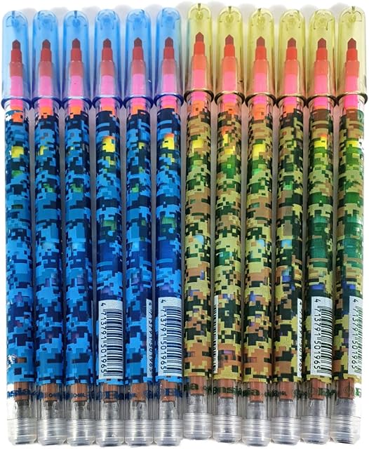 SDM 12 x Camouflage Pixel Design Colouring In Pop A Point Pencils Ideal Party Bag Fillers