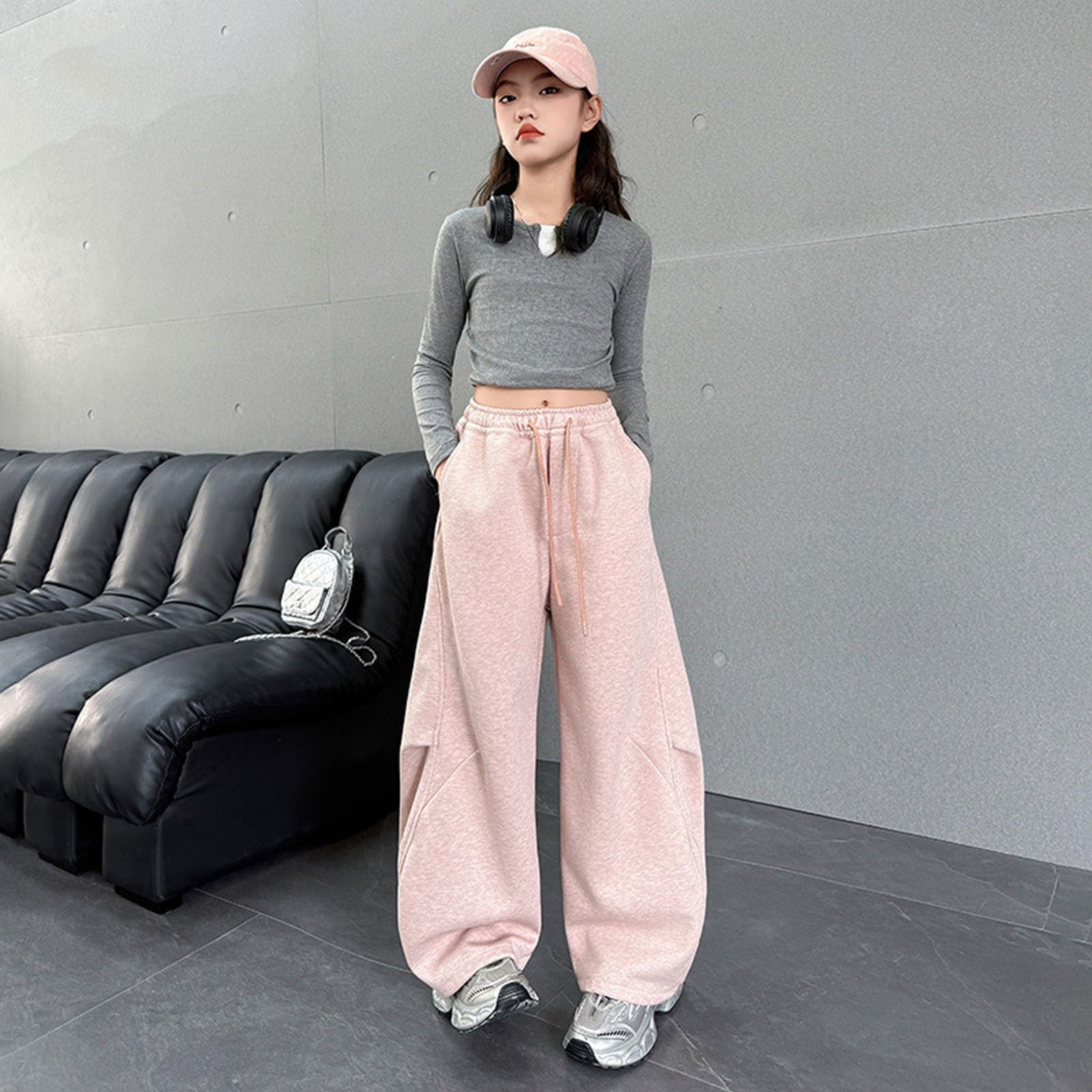 Pantaloni della tuta cargo a gamba larga per bambini ragazzi ragazze larghi in pile sportivo gamba dritta joggers compleanno comodi vestibilità ampia primavera fondo aperto pantaloni da yoga a vita