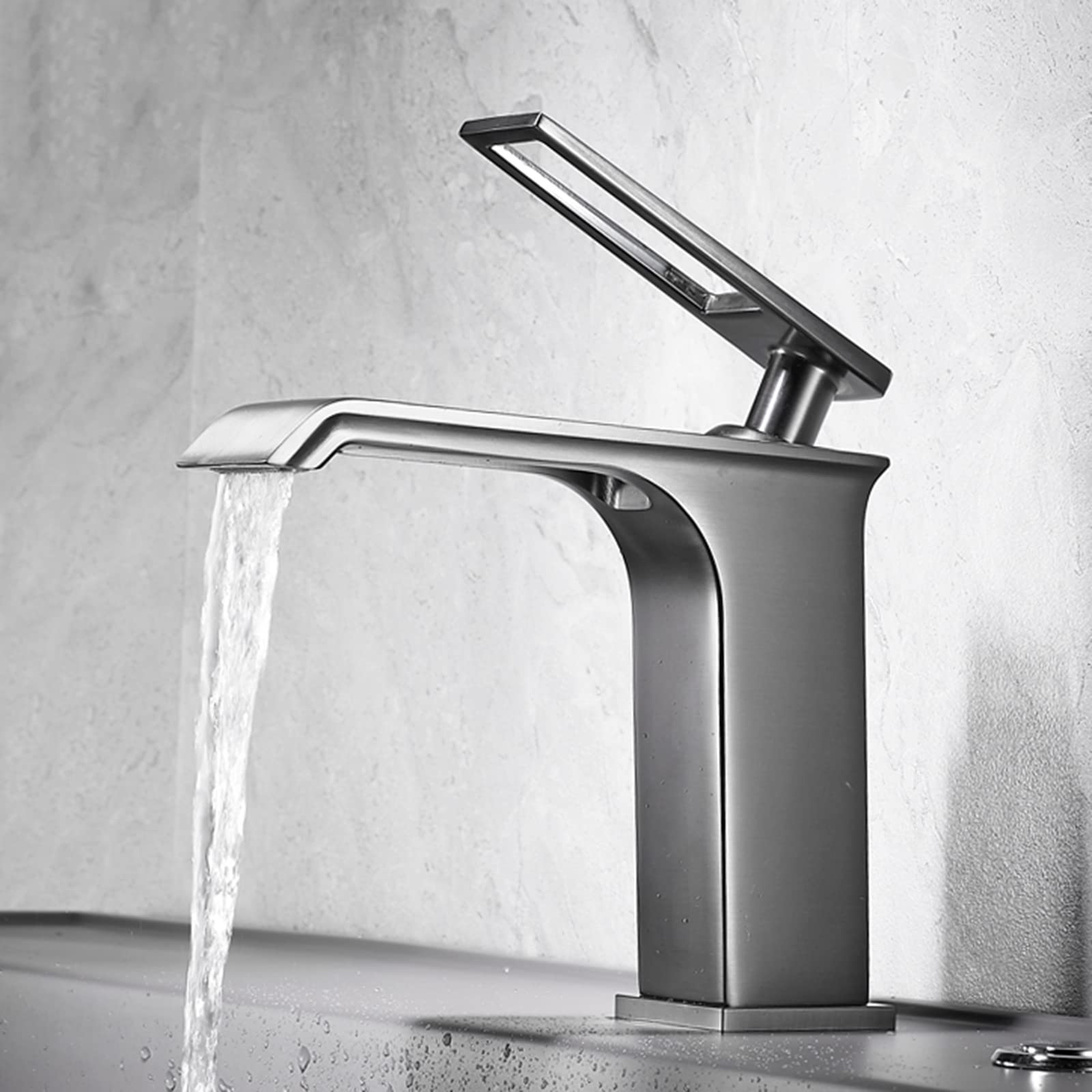 VDOQTLJT Bathroom Sink Faucets Waterfall Basin Brass Cold and Hot Water Single Hole Tap-Grey(Cromo)