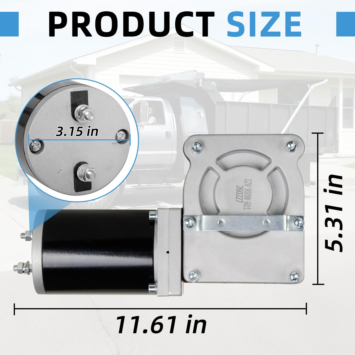 900W 60:1 60RPM Upgraded Electric Tarp Motor Compatible with Dump Trucks up to 28' Length- Universal Tipper Truck Canopy Motor for Dump Truck Tarp System with Chrome Housing Cover