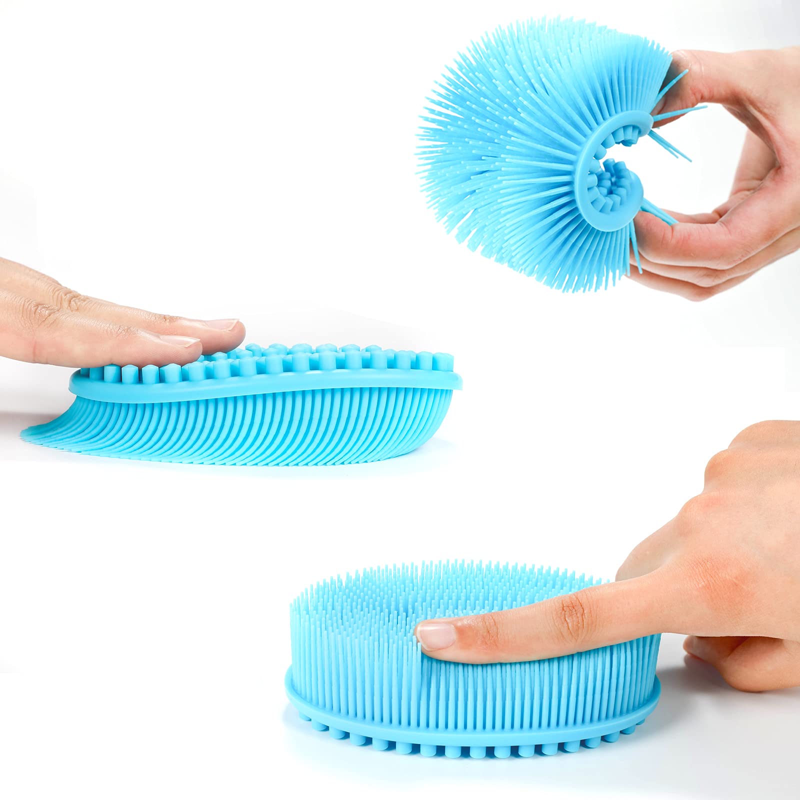 Silicone Loofah Exfoliating Body Scrubber Set of 3 Soft Bath Sponge Shower Brush Silicone Body Scrubber Loofah for Sensitive Kids Women Men All Kinds of Skin (Blue&Rose&Pink) - Image 3