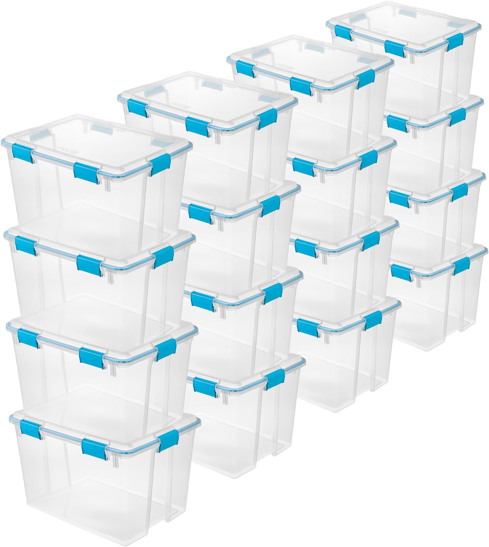 Sterilite 16-Pack Gasket Box, Weather-Resistant Storage Bins with Latching Lids, 80 Quart - Heavy-Duty Organizing Containers for Closet, Bathroom, and Office