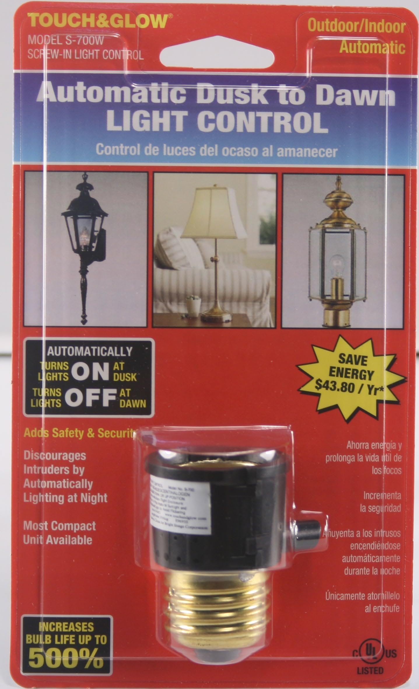 Touch & Glow Black Light Control, Turns Light On at Dusk Off at Dawn, Discourages Intruders, Adds Safety and Security, Energy Saving, for Outdoor and Indoor Lights S-700