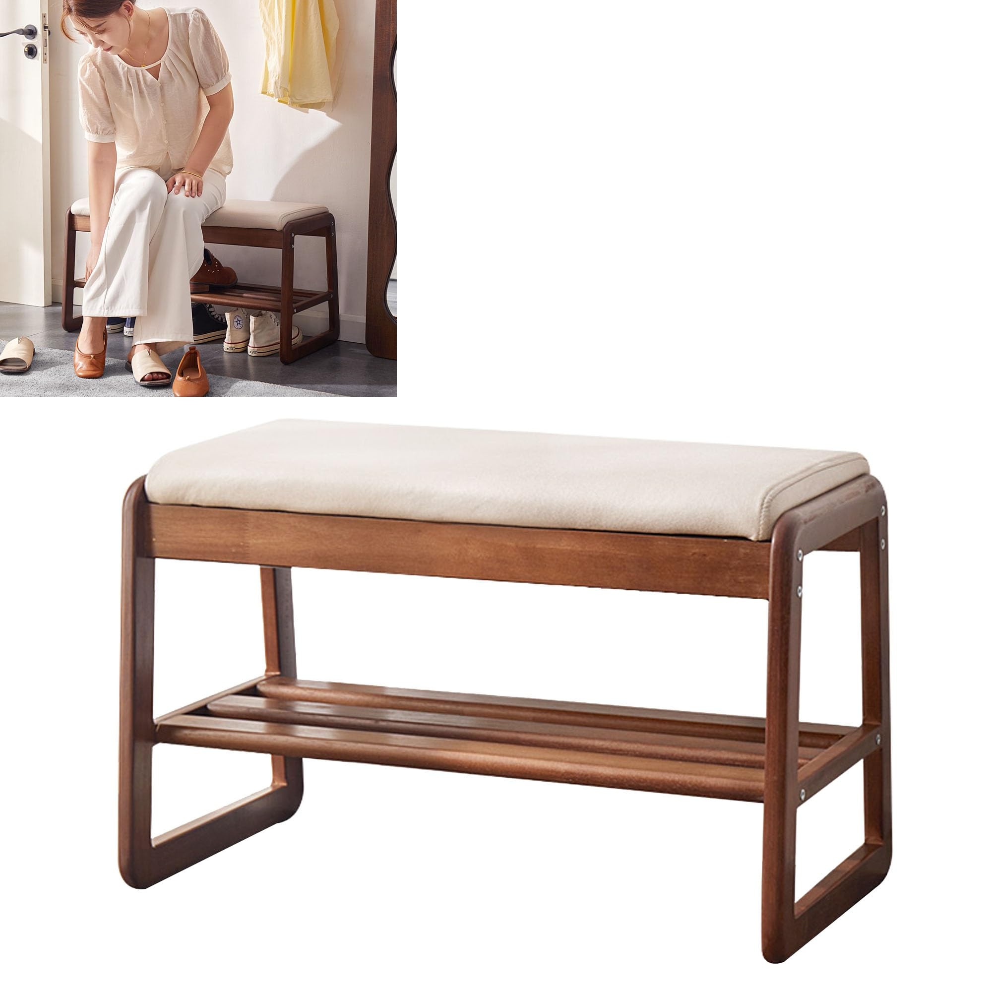 Banc à chaussures en bois pour salon et chambre avec rangement ottoman élégant