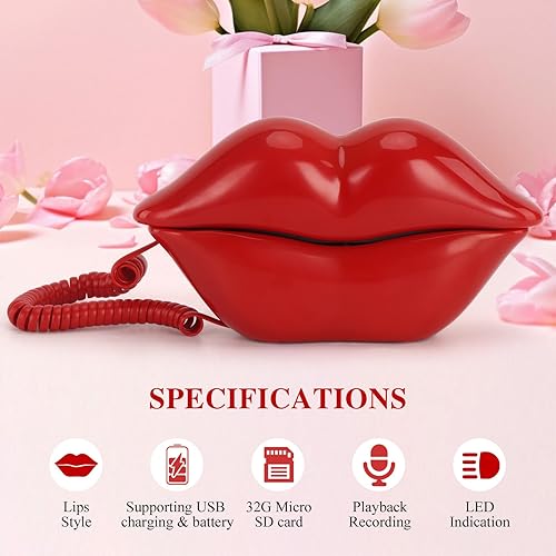 Miniatura 2 de UKBW Libro de invitados de audio, teléfono de boda, grabación de 32G, mensaje de audio personalizado, interesante boca en forma de labio, libro de