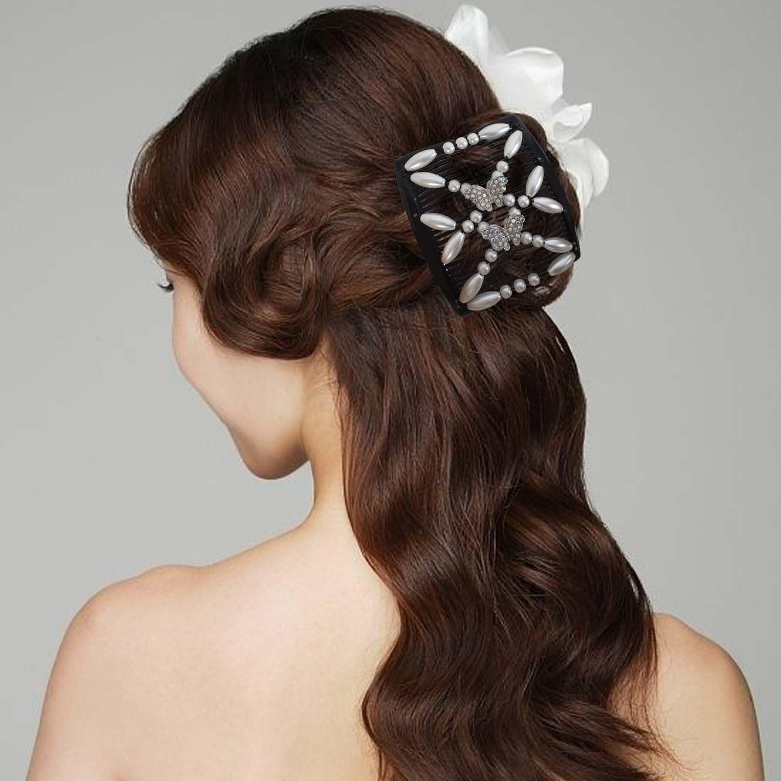 4 Pezzi Magic Hair Comb per Capelli, Pettini per Capelli Fermagli per Capelli, Doppio Pettine Fermacapelli Signore Clip, Fermagli a Pettine Magico Elastici per Donne Ragazze Accessorio per Capelli