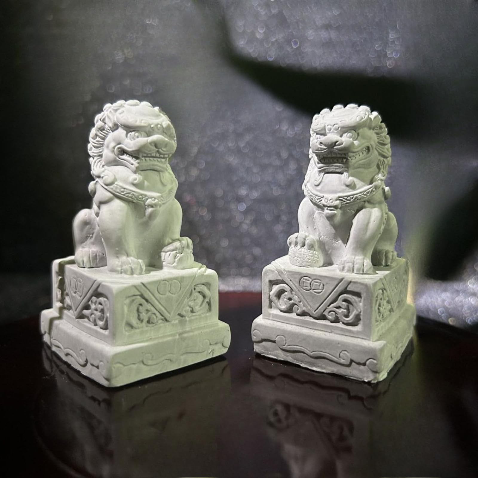 Lions en pierre de ciment de 6,8 cm style chinois pour bureau