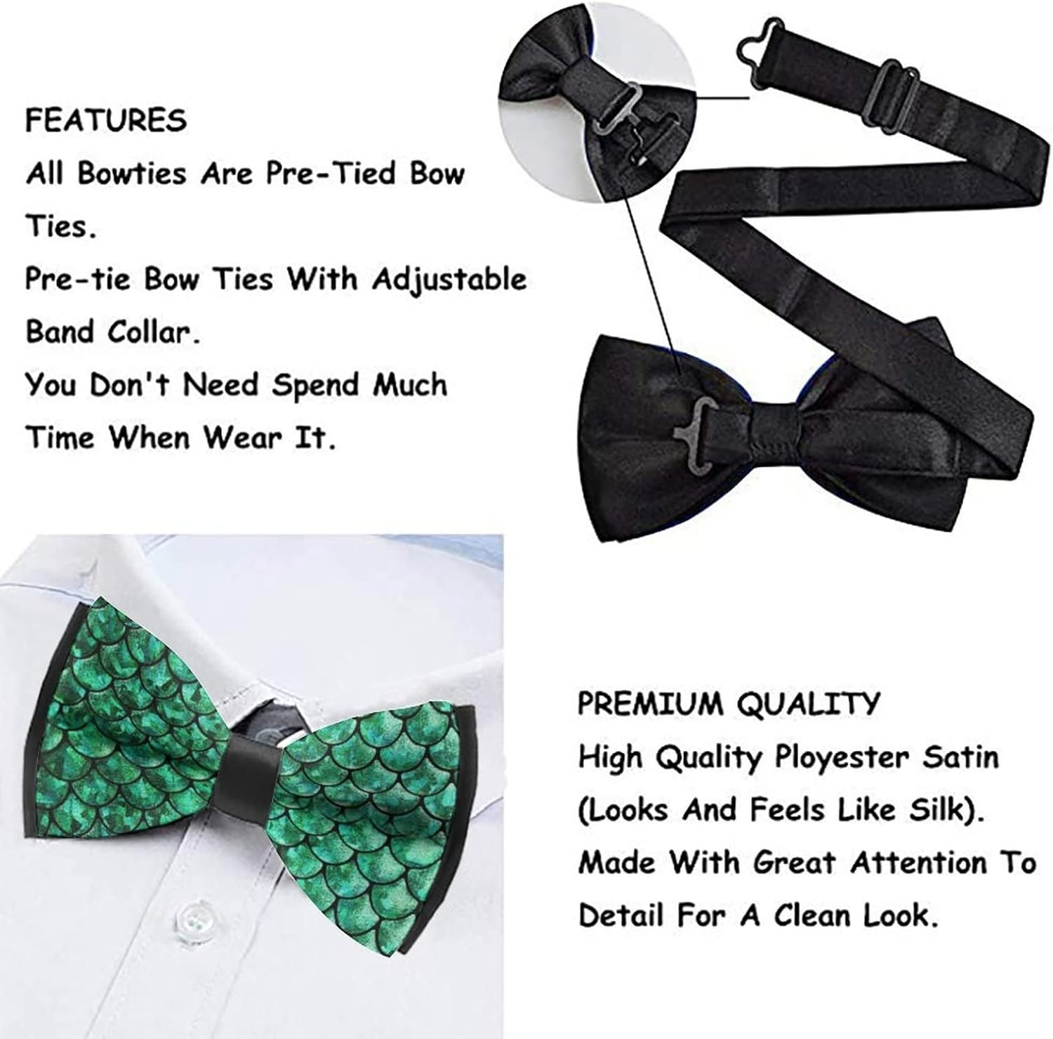 Men's Christmas Bow Tie, Teen Party Festival Theme Pre-tied Bowtie Novelty Boys Tie for Holiday, Green Fish Scales : Everything Else