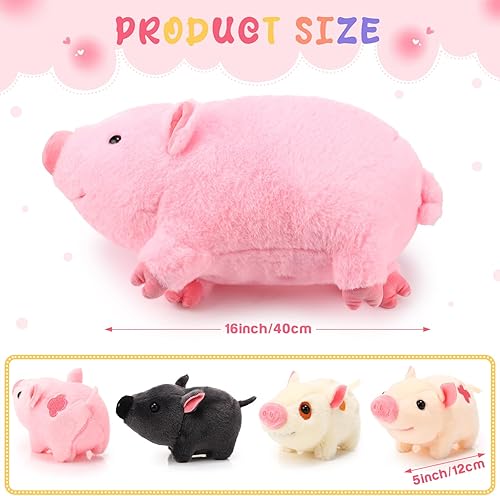 Miniatura 3 de Honoson Cerdo de peluche con bebés, juego de peluche suave para niños pequeños, mamá cerdo de peluche con 4 lechones magnéticos de peluche para